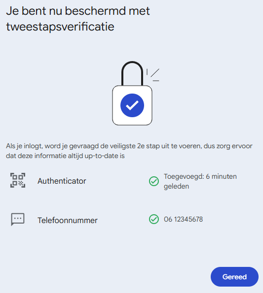 Stap 17: Je bent nu beschermd met tweestapsverificatie