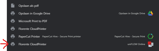 Stap 5: Selecteer CloudPrinter uniFLOW Online